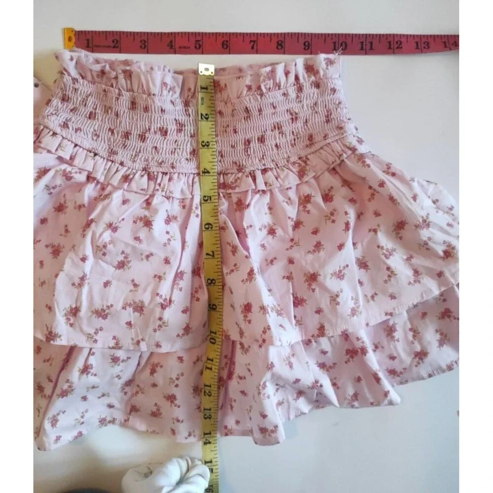 Pink Floral Smocked Tiered Mini Skort Women's XXS Ruffle Built-In Shorts NWT